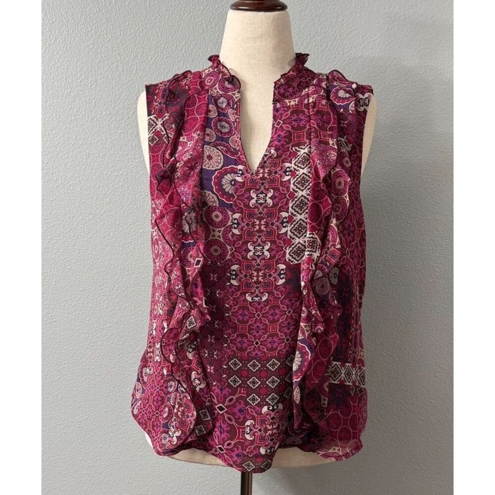 Karl Lagerfeld Paris Ruffle Cami Top Medallion Print Burgundy